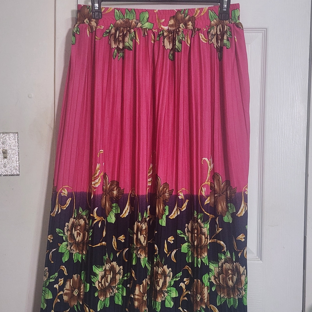 Vibrant Floral Maxi Skirt in Pink and Black